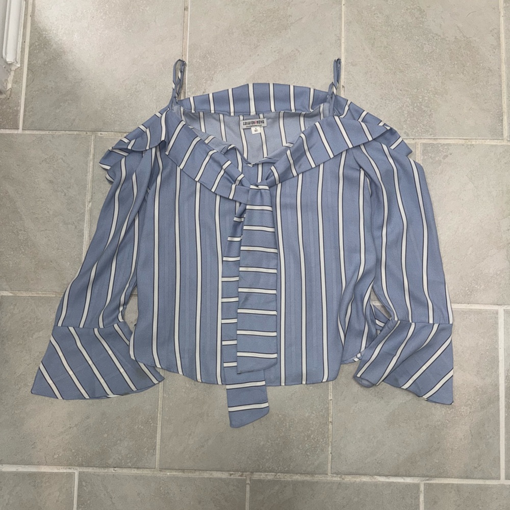 Fashion Nova Blue and White Striped Blouse